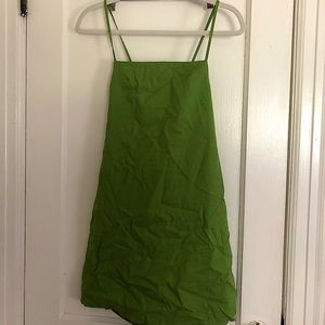 Linen-Blend Green Mini Dress (L) Criss-Cross Back